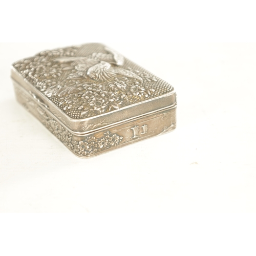 227 - A JAPANESE MEIJI PERIOD PEWTER LIDDED BOX with Eagle amongst flowering trees to the lid and pagoda t... 