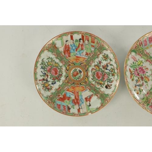 228 - TWO 19TH CENTURY FAMILLE ROSE CANTONESE PLATES decorated with panels of figures and birds amongst fl... 