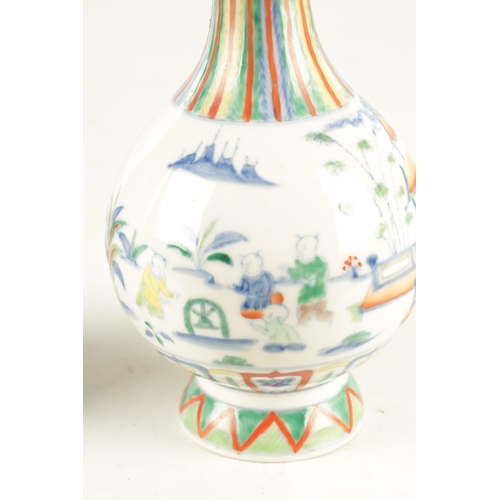 232 - A LATE CHINESE POLYCHROME BULBOUS VASE WITH TAPERED NECK AND SWOLLEN TOP decorated all-round with pa... 