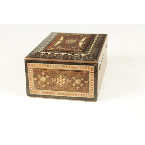 253 - A LATE 19TH CENTURY INDIAN INLAID JEWELLERY BOX with mother of pearl and brass wire work decoration.... 