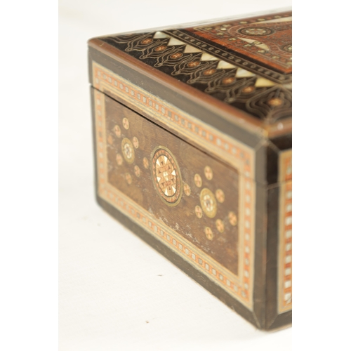 253 - A LATE 19TH CENTURY INDIAN INLAID JEWELLERY BOX with mother of pearl and brass wire work decoration.... 