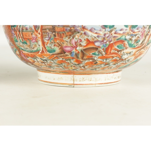 256 - TWO 18TH CENTURY CHINESE BOWLS the Cantonese bowl decorated with coloured panels depicting hunting s... 