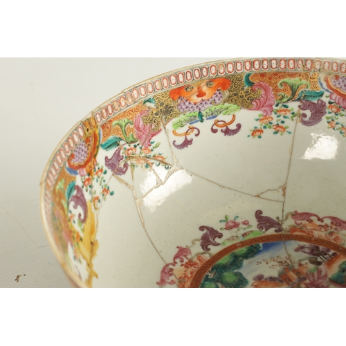 256 - TWO 18TH CENTURY CHINESE BOWLS the Cantonese bowl decorated with coloured panels depicting hunting s... 