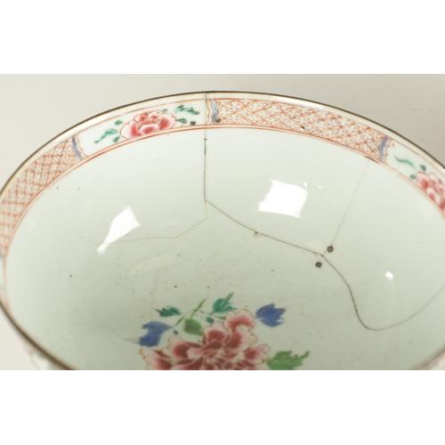 256 - TWO 18TH CENTURY CHINESE BOWLS the Cantonese bowl decorated with coloured panels depicting hunting s... 