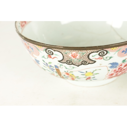 256 - TWO 18TH CENTURY CHINESE BOWLS the Cantonese bowl decorated with coloured panels depicting hunting s... 