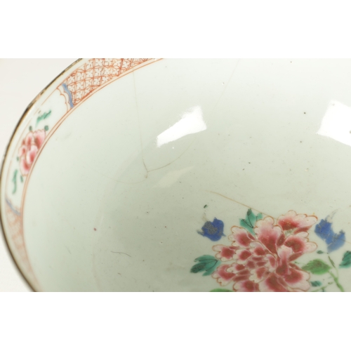 256 - TWO 18TH CENTURY CHINESE BOWLS the Cantonese bowl decorated with coloured panels depicting hunting s... 