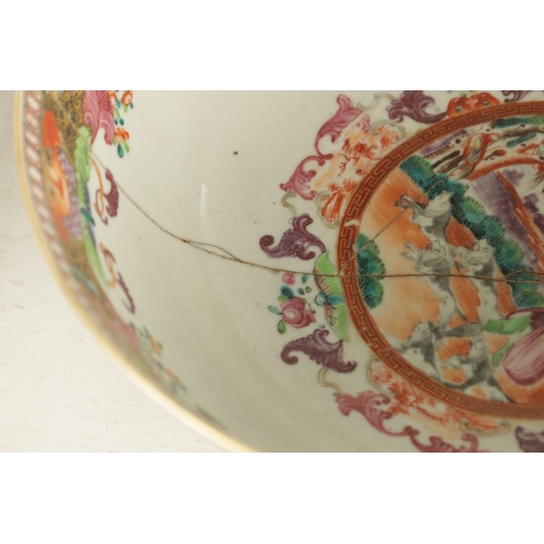 256 - TWO 18TH CENTURY CHINESE BOWLS the Cantonese bowl decorated with coloured panels depicting hunting s... 