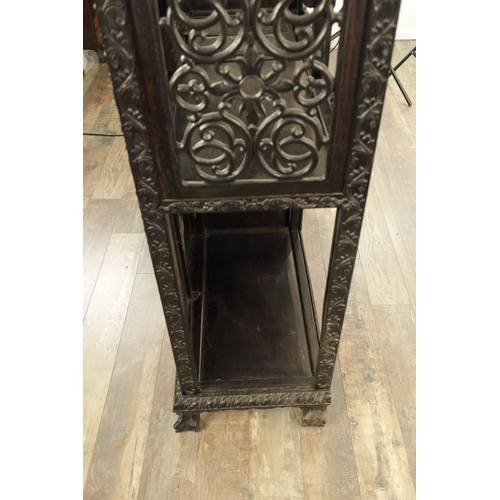 271 - A GOOD 19TH CENTURY CHINESE CARVED HARDWOOD DISPLAY CABINET with pierced and leaf-carved decoration ... 