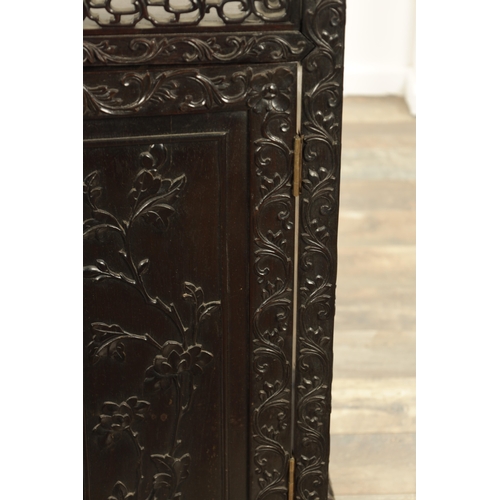 271 - A GOOD 19TH CENTURY CHINESE CARVED HARDWOOD DISPLAY CABINET with pierced and leaf-carved decoration ... 