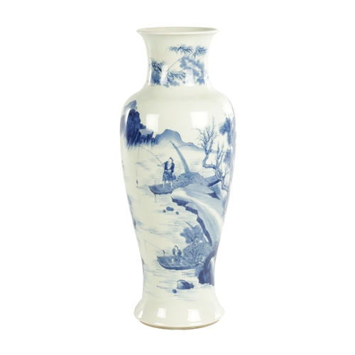 281 - A 19TH CENTURY CHINESE BLUE AND WHITE VASE OF 17TH CENTURY KANGXI DESIGN the slender tapering should... 