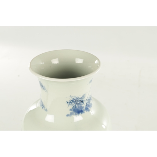 281 - A 19TH CENTURY CHINESE BLUE AND WHITE VASE OF 17TH CENTURY KANGXI DESIGN the slender tapering should... 