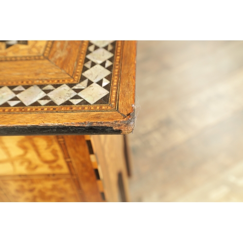 283 - A LATE 19TH CENTURY ISLAMIC PARQUETRY INLAID SQUARE OCCASIONAL TABLE with geometric designs inlaid w... 