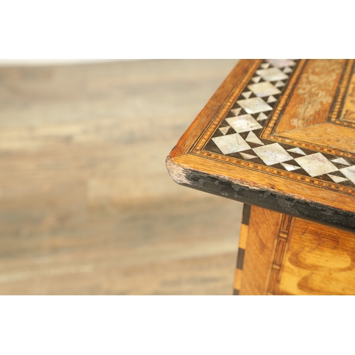 283 - A LATE 19TH CENTURY ISLAMIC PARQUETRY INLAID SQUARE OCCASIONAL TABLE with geometric designs inlaid w... 