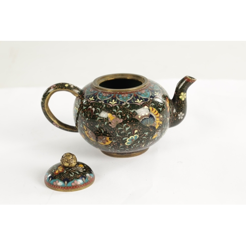 293 - A MINIATURE JAPANESE MEIJI PERIOD CLOISONNÉ TEAPOT enamel decorations depicting crane, butterflies, ... 