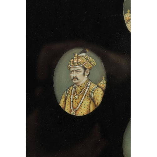 295 - A FRAMED COLLECTION OF 19TH CENTURY INDIAN PORTRAIT MINIATURES ON IVORY, depicting eight mogul emper... 