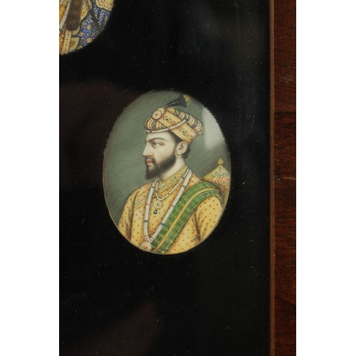 295 - A FRAMED COLLECTION OF 19TH CENTURY INDIAN PORTRAIT MINIATURES ON IVORY, depicting eight mogul emper... 