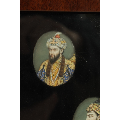 295 - A FRAMED COLLECTION OF 19TH CENTURY INDIAN PORTRAIT MINIATURES ON IVORY, depicting eight mogul emper... 