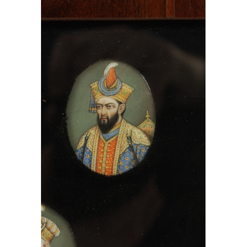 295 - A FRAMED COLLECTION OF 19TH CENTURY INDIAN PORTRAIT MINIATURES ON IVORY, depicting eight mogul emper... 