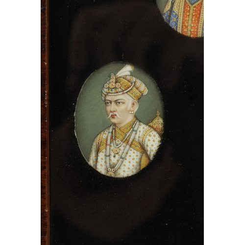 295 - A FRAMED COLLECTION OF 19TH CENTURY INDIAN PORTRAIT MINIATURES ON IVORY, depicting eight mogul emper... 