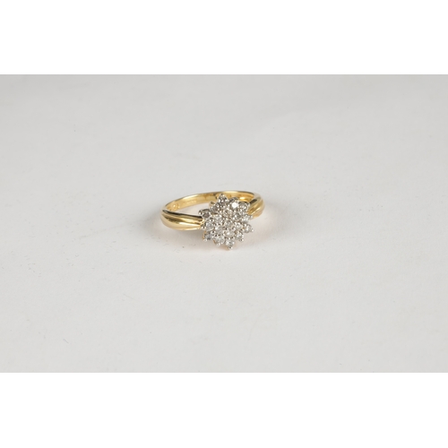 299 - A LADIES 18CT GOLD DIAMOND CLUSTER RING, total weight app. 4g, ring size N.