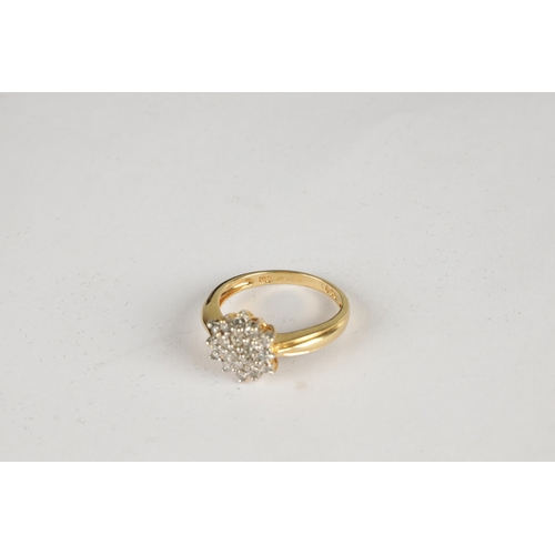 299 - A LADIES 18CT GOLD DIAMOND CLUSTER RING, total weight app. 4g, ring size N.