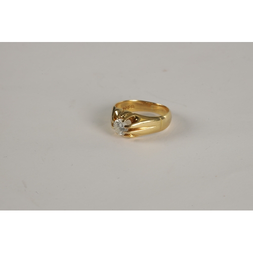 314 - AN 18CT GOLD SOLITAIRE DIAMOND RING, Gypsy setting, diamond app. 0.65, total weight 7g, ring size O.