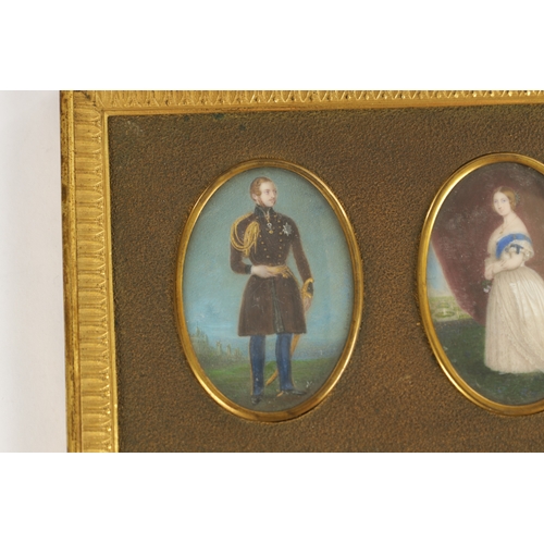 323 - A 19TH CENTURY FRAMED PAIR OF FULL-LENGTH MINIATURE PORTRAITS depicting Queen and Prince Albert with... 