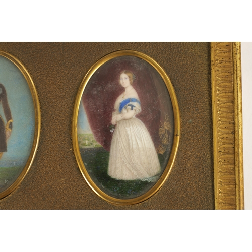 323 - A 19TH CENTURY FRAMED PAIR OF FULL-LENGTH MINIATURE PORTRAITS depicting Queen and Prince Albert with... 