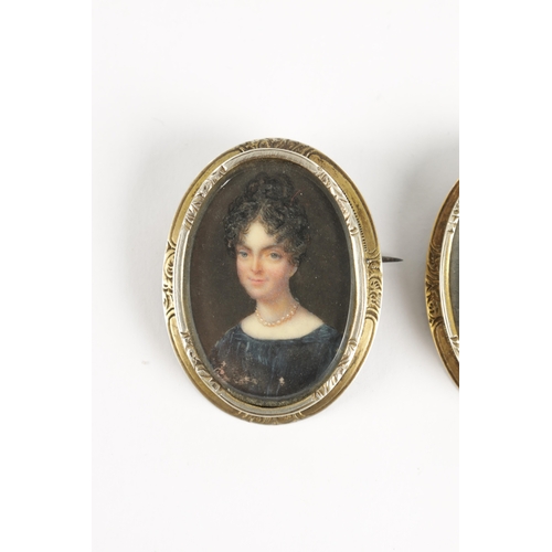 333 - A PAIR OF GEORGE III MINIATURE HAND PAINTED ON IVORY PORTRAITS OF A LADY AND GENTLEMAN in hallmarked... 