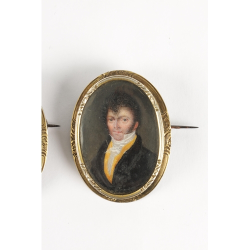 333 - A PAIR OF GEORGE III MINIATURE HAND PAINTED ON IVORY PORTRAITS OF A LADY AND GENTLEMAN in hallmarked... 