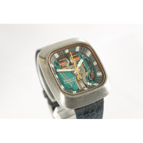 348 - A 1960’S GENTLEMAN’S STEEL BULOVA ACCUTRON WRISTWATCH the waterproof moulded case having a skeletoni... 