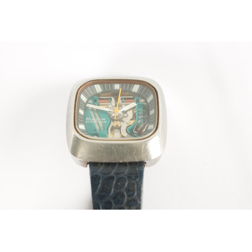 348 - A 1960’S GENTLEMAN’S STEEL BULOVA ACCUTRON WRISTWATCH the waterproof moulded case having a skeletoni... 