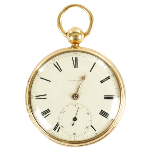 350 - J. JOHNSON, LIVERPOOL. AN 18CT GOLD OPEN FACED POCKET WATCH, engine turned case enclosing an enamel ... 