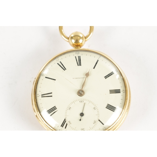 350 - J. JOHNSON, LIVERPOOL. AN 18CT GOLD OPEN FACED POCKET WATCH, engine turned case enclosing an enamel ... 