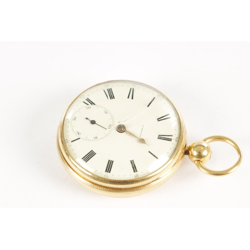 350 - J. JOHNSON, LIVERPOOL. AN 18CT GOLD OPEN FACED POCKET WATCH, engine turned case enclosing an enamel ... 