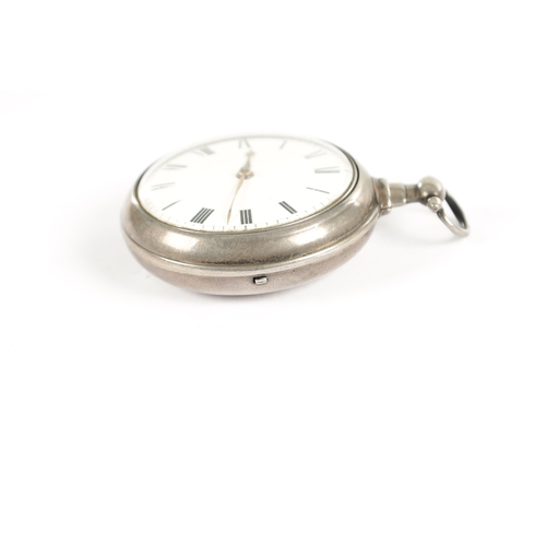 351 - J. RYLAND, ORMSKIRK. A SILVER PAIR CASED POCKET WATCH WITH RARE CHAFF CUTTER ESCAPEMENT, plain case ... 