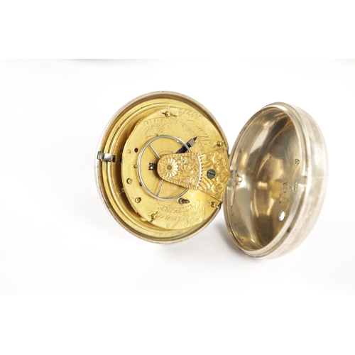 351 - J. RYLAND, ORMSKIRK. A SILVER PAIR CASED POCKET WATCH WITH RARE CHAFF CUTTER ESCAPEMENT, plain case ... 