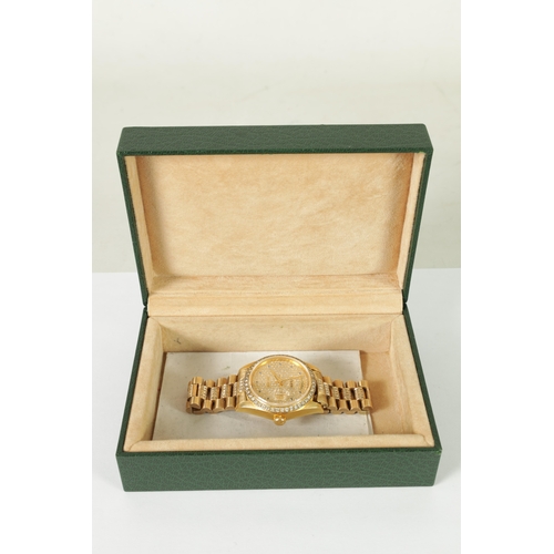 354 - A GENTLEMAN’S 18CT GOLD DIAMOND AND SAPPHIRE ROLEX PRESIDENT DAY/DATE WRISTWATCH on 18ct gold and di... 