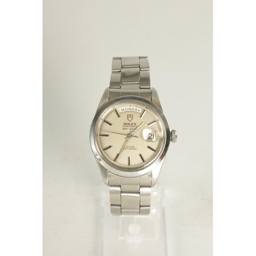 356 - A RARE STAINLESS STEEL “JUMBO” OYSTER PRINCE DAY-DATE ROLEX TUDOR WRIST WATCH on steel oyster bracel... 