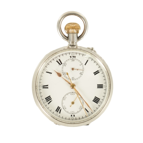 358 - A SILVER OPEN FACED CHRONOGRAPH POCKET WATCH the plain case with gilt winding crown enclosing a whit... 