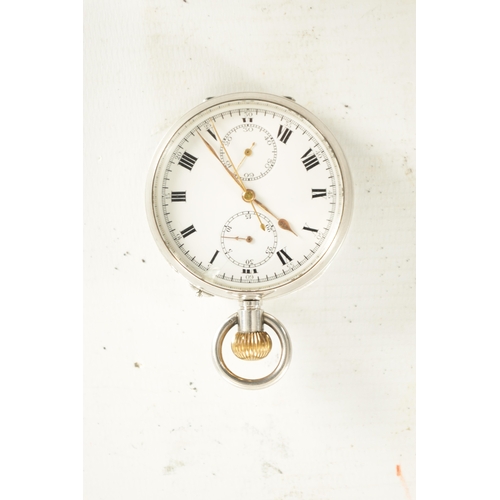 358 - A SILVER OPEN FACED CHRONOGRAPH POCKET WATCH the plain case with gilt winding crown enclosing a whit... 