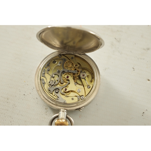 358 - A SILVER OPEN FACED CHRONOGRAPH POCKET WATCH the plain case with gilt winding crown enclosing a whit... 