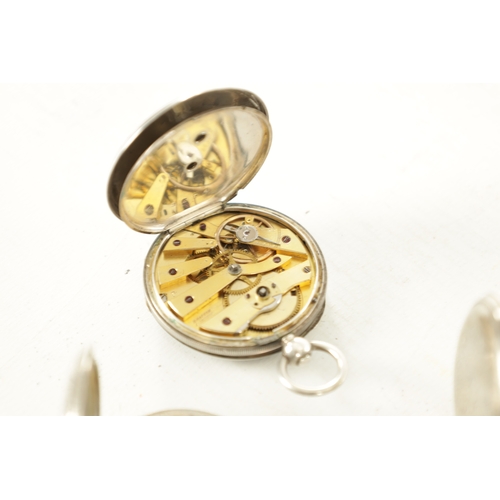 359 - A COLLECTION OF THREE SILVER OPEN FACED FOB WATCHES two with foliate engraved cases the other with e... 