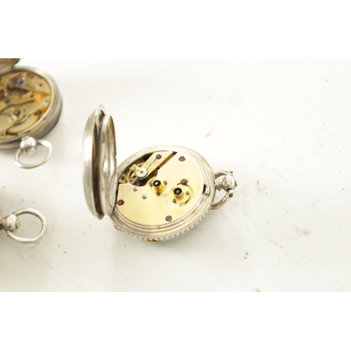 359 - A COLLECTION OF THREE SILVER OPEN FACED FOB WATCHES two with foliate engraved cases the other with e... 