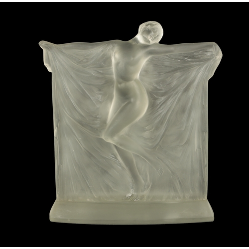 36 - AN R LALIQUE FRANCE CLEAR AND FROSTED GLASS ‘THAIS’ STATUETTE with outstretched arms and draped cost... 