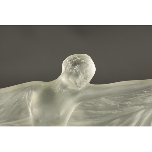 36 - AN R LALIQUE FRANCE CLEAR AND FROSTED GLASS ‘THAIS’ STATUETTE with outstretched arms and draped cost... 