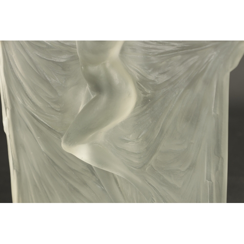 36 - AN R LALIQUE FRANCE CLEAR AND FROSTED GLASS ‘THAIS’ STATUETTE with outstretched arms and draped cost... 