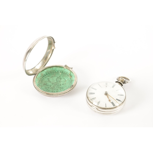 365 - RICHARD SNOW, PATELEY BRIDGE. A GEORGE III SILVER PAIR CASED VERGE POCKET WATCH, having a plain inne... 