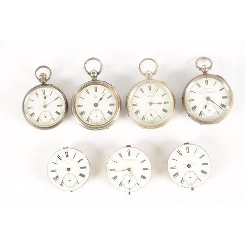 367 - A COLLECTION OF FOUR SILVER CASED POCKET WATCHES AND THREE MOVEMENTS, two watches signed W. Potts & ... 