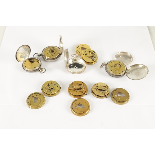 367 - A COLLECTION OF FOUR SILVER CASED POCKET WATCHES AND THREE MOVEMENTS, two watches signed W. Potts & ... 